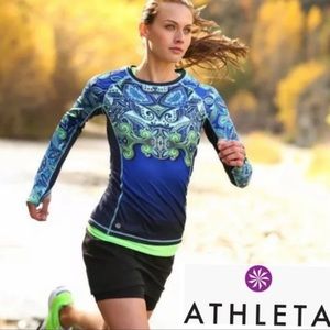 Athleta Runaway Long Sleeve Paisley Blue Green Top Sz: S